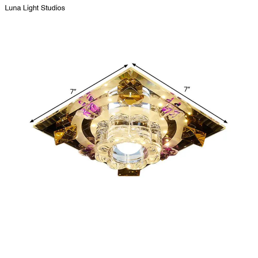 Contemporary Crystal Led Flush Mount Lighting For Hallways - Chrome Finish