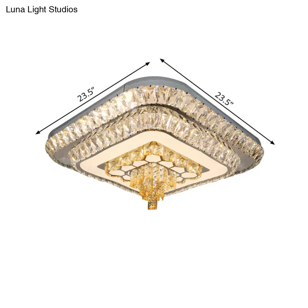 Contemporary Crystal Led Flushmount Ceiling Light - Grey Finish With Clear Cut Blocks