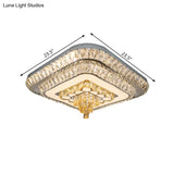 Contemporary Crystal Led Flushmount Ceiling Light - Grey Finish With Clear Cut Blocks