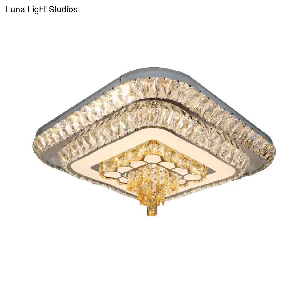 Contemporary Crystal Led Flushmount Ceiling Light - Grey Finish With Clear Cut Blocks