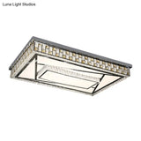 Contemporary Crystal Led Flushmount Ceiling Light In Chrome With Check Side