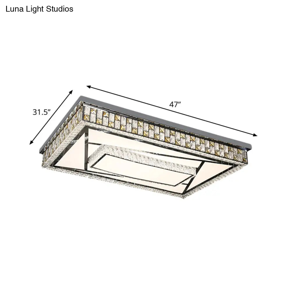 Contemporary Crystal Led Flushmount Ceiling Light In Chrome With Check Side