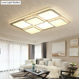 Contemporary Crystal Led Square Flush Mount Lamp – Warm/White Light