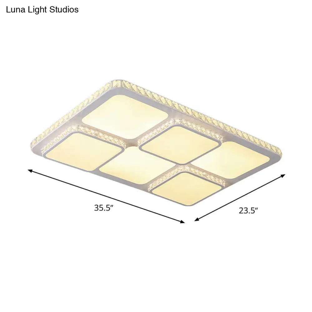 Contemporary Crystal Led Square Flush Mount Lamp – Warm/White Light