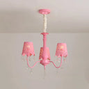 Contemporary Crystal Metal Pendant Chandelier For Living Room 3 / Pink