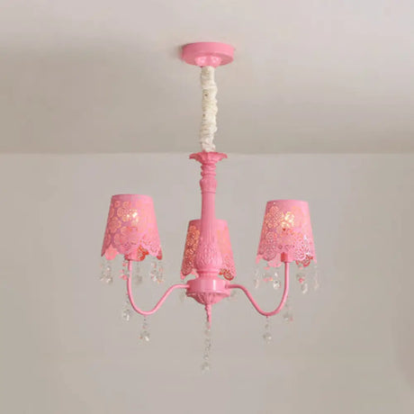 Contemporary Crystal Metal Pendant Chandelier For Living Room 3 / Pink