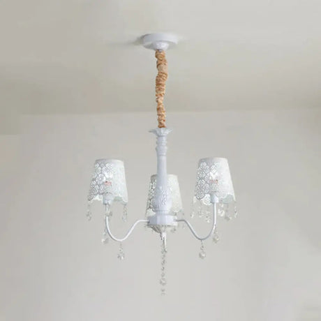 Contemporary Crystal Metal Pendant Chandelier For Living Room 3 / White