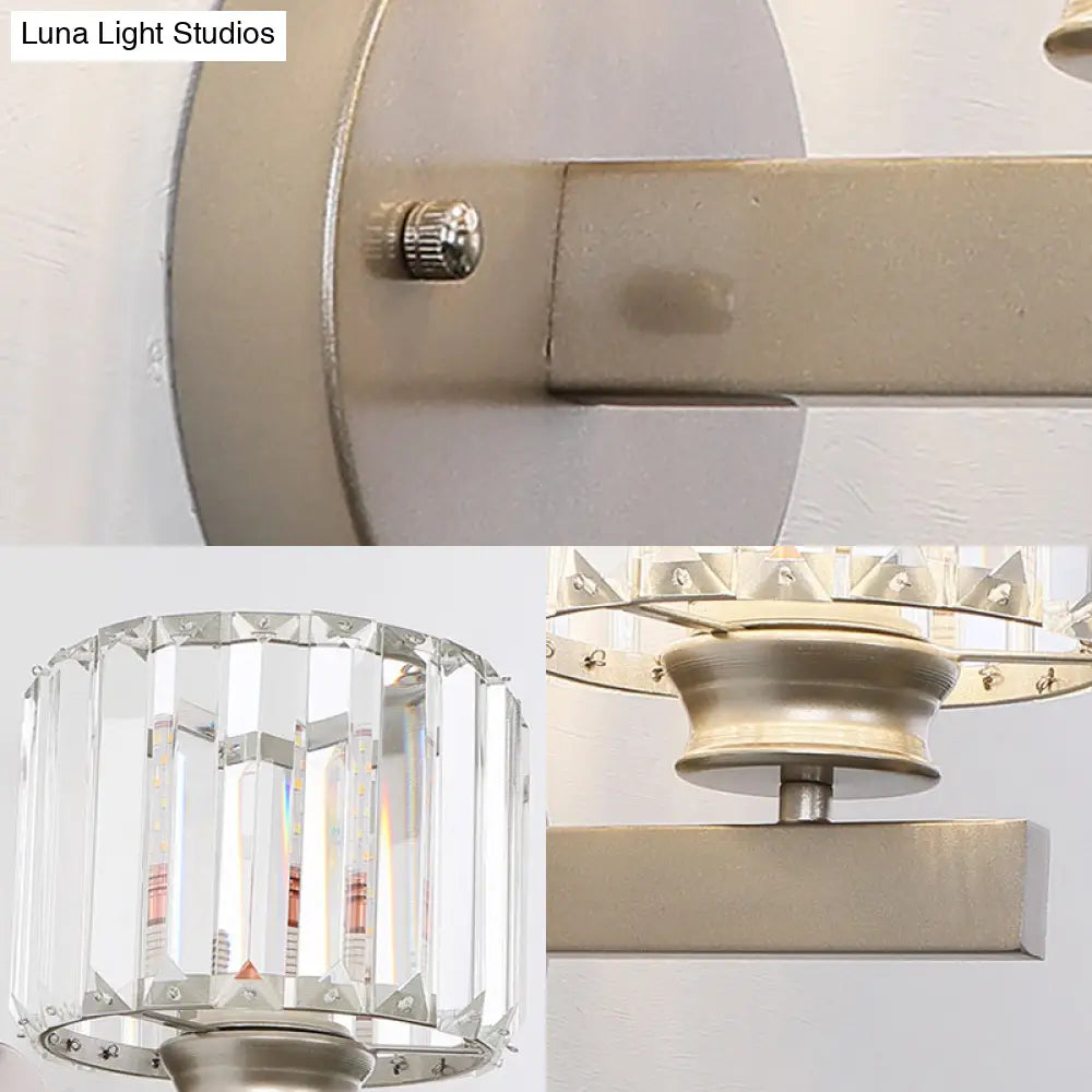 Contemporary Crystal Nickel Drum Sconce Light For Bedroom Wall