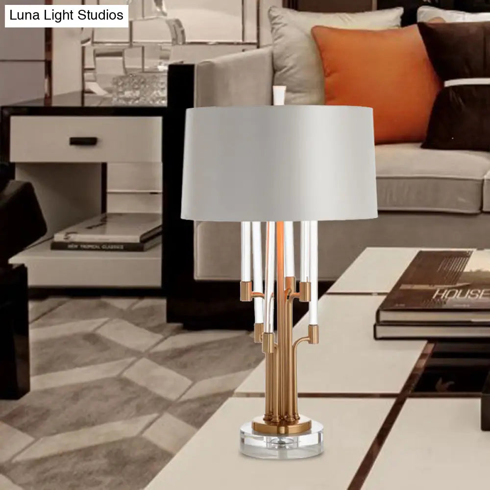 Contemporary Crystal Nightstand Lamp In Gold With Hand-Cut Tube Shape - 1 Bulb Reading Light