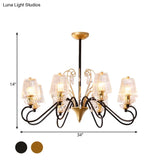 Contemporary Crystal Pendant Chandelier With Ribbed Cone Shades And Swirl Arm In Black-Gold/Gold -