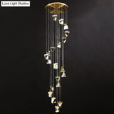 Contemporary Crystal Pendant Light For Stairs: Triangle Spiral Cluster Design