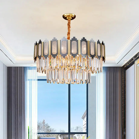 Contemporary Crystal Prisms Chandelier - 10 Bulbs Clear Circular Design For Suspension Lighting In
