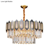 Contemporary Crystal Prisms Chandelier - 10 Bulbs Clear Circular Design For Suspension Lighting In