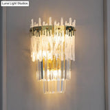 Contemporary Crystal Prisms Wall Sconce - Gold Finish 3 Bulbs Bedroom Flush Mount Light