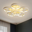 Contemporary Crystal Raindrops Semi Flush Light With Led Flower Design - Black/White Ceiling