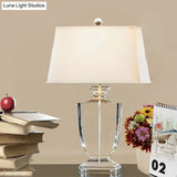 Contemporary Crystal Reading Light: Hand-Cut Urn Shape 1-Bulb Fabric Lamp For Nightstands In White