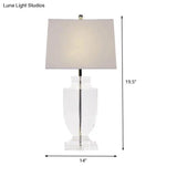 Contemporary Crystal Reading Light: Hand-Cut Urn Shape 1-Bulb Fabric Lamp For Nightstands In White