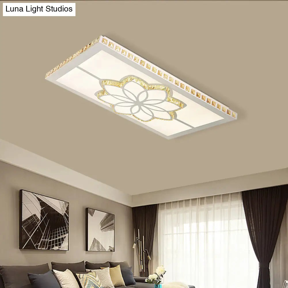 Contemporary Crystal Rectangle Ceiling Flush Mount With White Led Lighting For Living Room - Flower