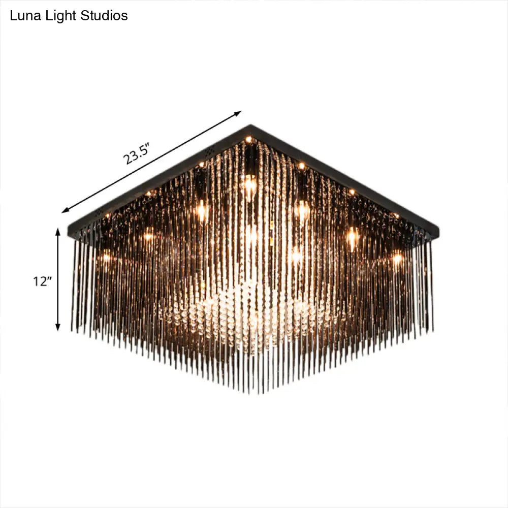 Contemporary Crystal Rod And Beaded Cubic Flush Ceiling Light - Black 4/6/9 Lights