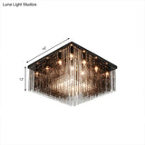 Contemporary Crystal Rod And Beaded Cubic Flush Ceiling Light - Black 4/6/9 Lights