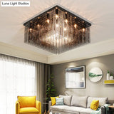 Contemporary Crystal Rod And Beaded Cubic Flush Ceiling Light - Black 4/6/9 Lights