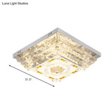 Contemporary Crystal Rod Ceiling Light In White Rectangle Design - Led Fixture With Multi-Color