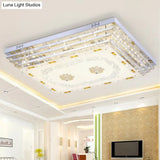 Contemporary Crystal Rod Ceiling Light In White Rectangle Design - Led Fixture With Multi-Color