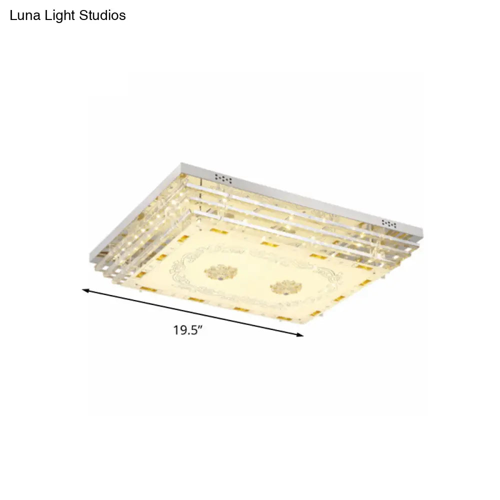 Contemporary Crystal Rod Ceiling Light In White Rectangle Design - Led Fixture With Multi-Color