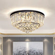 Contemporary Crystal Rod Drum Flush Mount Ceiling Light - 4/6/9 Heads Black Multiple Sizes / 14’