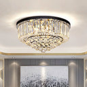 Contemporary Crystal Rod Drum Flush Mount Ceiling Light - 4/6/9 Heads Black Multiple Sizes / 14’