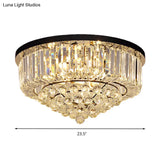 Contemporary Crystal Rod Drum Flush Mount Ceiling Light - 4/6/9 Heads Black Multiple Sizes
