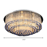 Contemporary Crystal Rod Flush Mount Lamp With 6/9/14 Lights And Nickel Finish