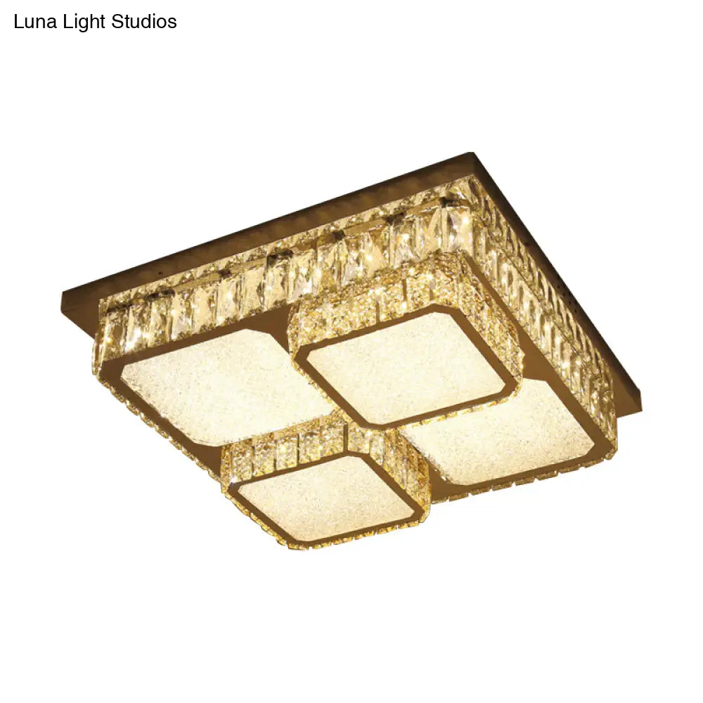 Contemporary Crystal Square Ceiling Lamp With Led Flush Lighting - Clear Beveled Design For Drawing