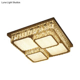 Contemporary Crystal Square Ceiling Lamp With Led Flush Lighting - Clear Beveled Design For Drawing