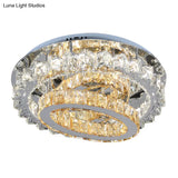 Contemporary Crystal Stainless Steel Led Semi Flush Mount Bedroom Ceiling Lamp With Tiered Hoops