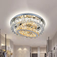 Contemporary Crystal Stainless Steel Led Semi Flush Mount Bedroom Ceiling Lamp With Tiered Hoops