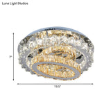 Contemporary Crystal Stainless Steel Led Semi Flush Mount Bedroom Ceiling Lamp With Tiered Hoops