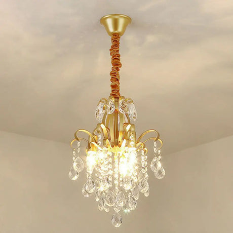 Contemporary Crystal Strands Ceiling Light Fixture - Terrace Semi Flush Mount Chandelier Gold / H