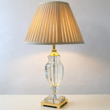 Contemporary Crystal Table Lamp - Beige Conical Desk Light With Fabric Shade
