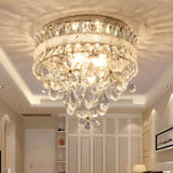 Contemporary Crystal Teardrop Flush Light - 6 Bulbs Nickel Ceiling Mount Fixture