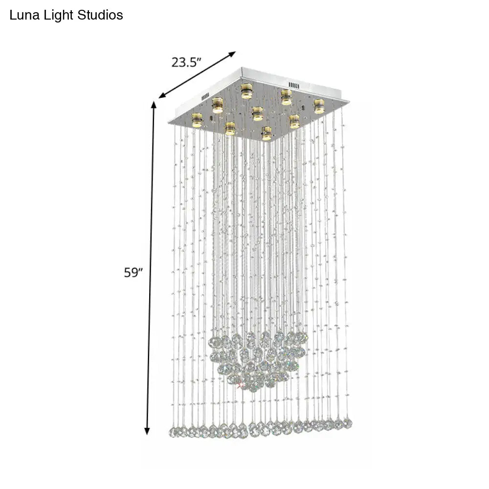 Contemporary Crystal Teardrop Flush Mount With 9 Heads - Nickel Ceiling Lighting