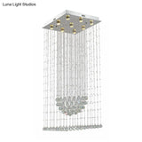 Contemporary Crystal Teardrop Flush Mount With 9 Heads - Nickel Ceiling Lighting