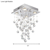 Contemporary Crystal Teardrop Flushmount With 4 Lights For Living Room In Nickel
