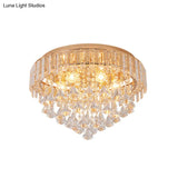 Contemporary Crystal Teardrops Flush Lamp - 5 Light Golden Ceiling Fixture For Living Room