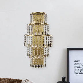 Contemporary Crystal Wall Sconce With 5-Bulb Brass Mount - Layered Bedside Light