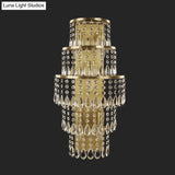 Contemporary Crystal Wall Sconce With 5-Bulb Brass Mount - Layered Bedside Light