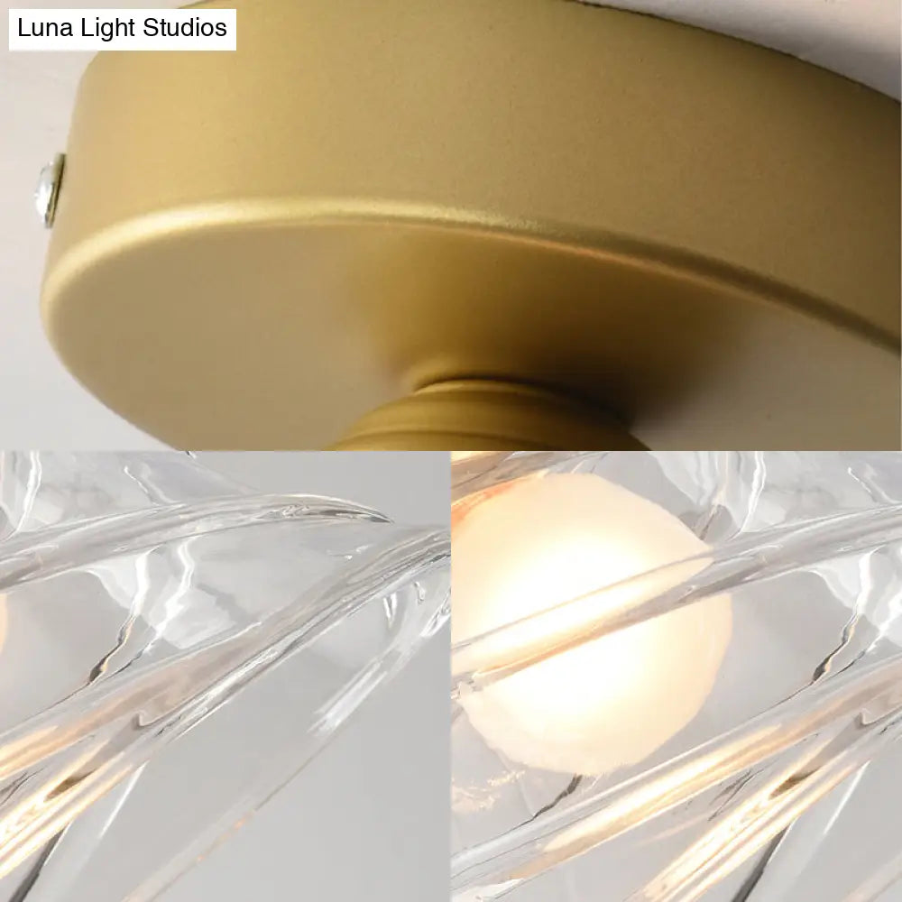 Contemporary Cyclone Glass Flush Mount Lamp With Clear Bell Shade