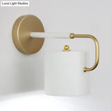 Contemporary Cylinder Wall Lamp With Curved Arm - White Metal Sconce Light Fixture (1 Bulb)