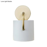 Contemporary Cylinder Wall Lamp With Curved Arm - White Metal Sconce Light Fixture (1 Bulb)