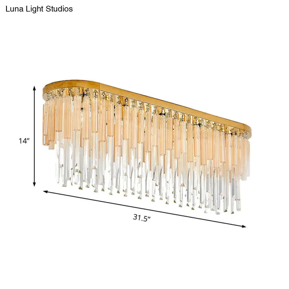 Contemporary Dining Room Ceiling Mounted Crystal Flush Mount Lamp - 10 Lights Golden Icicle
